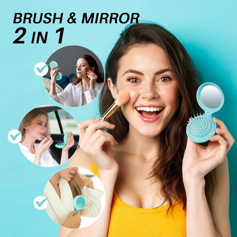 RHOS Folding Brush with Mirror for Women, Men & Kids - Compact, Portable, and Foldable for Travel, Purse or Pocket (Blue) - Image 4